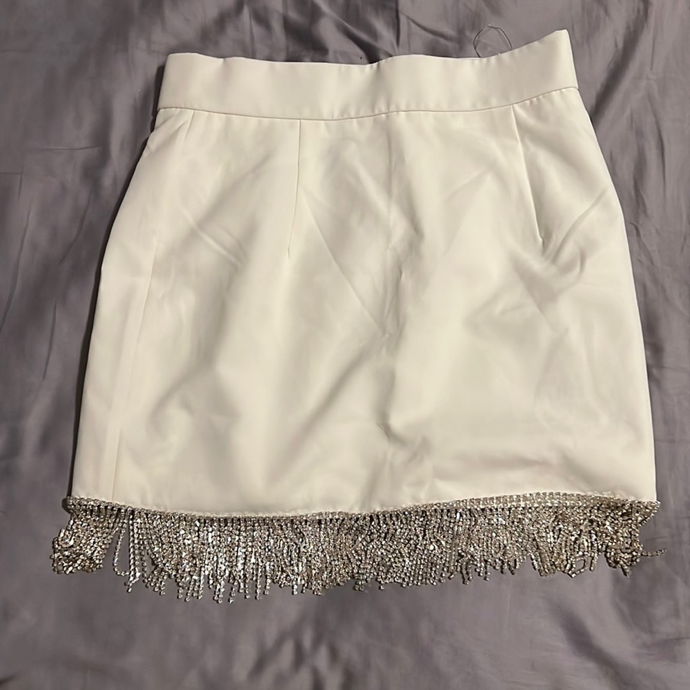 Naked wardrobe white mini skirt Rhinestone S